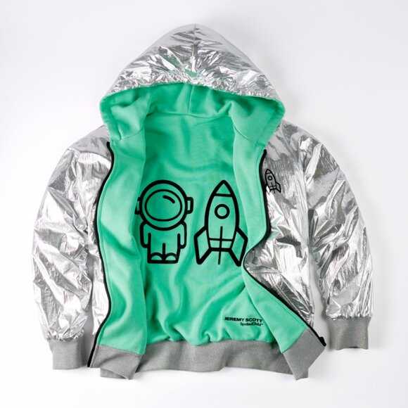 The SpoiledChild Jeremy Scott Chrome Silver Hoodie Hooded Zip Sweatshirt Jacket - Picture 15 of 16